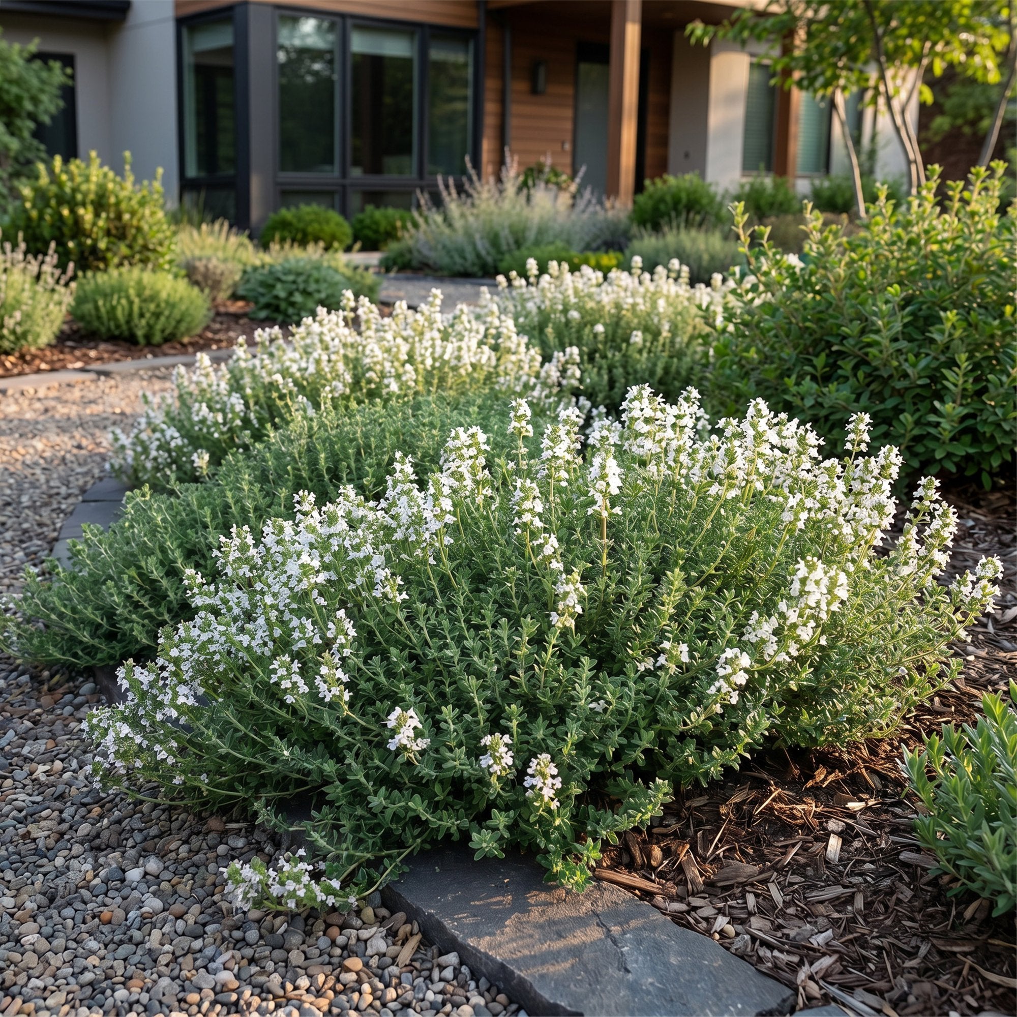 Vasteplant - Thymus praecox Albiflorus - Witte kruiptijm - Geurend - Wit - 1 Plant - Pot 11cm - Hoogte 15-25cm