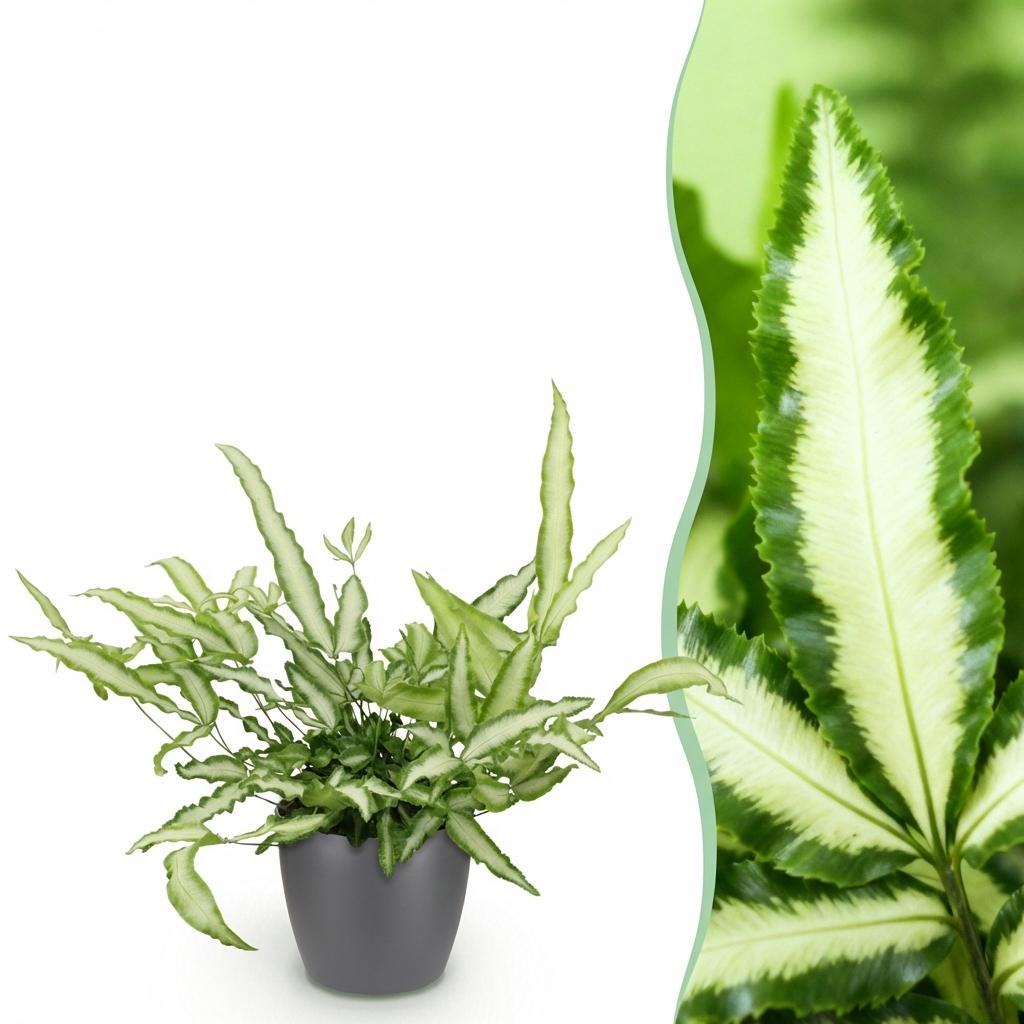 Kamerplant - Pteris cretica Albolineata - Lintvaren - Huisdiervriendelijke Plant - Groen - 1 Plant - met Potter Grijs - Pot 12cm - Hoogte 20cm