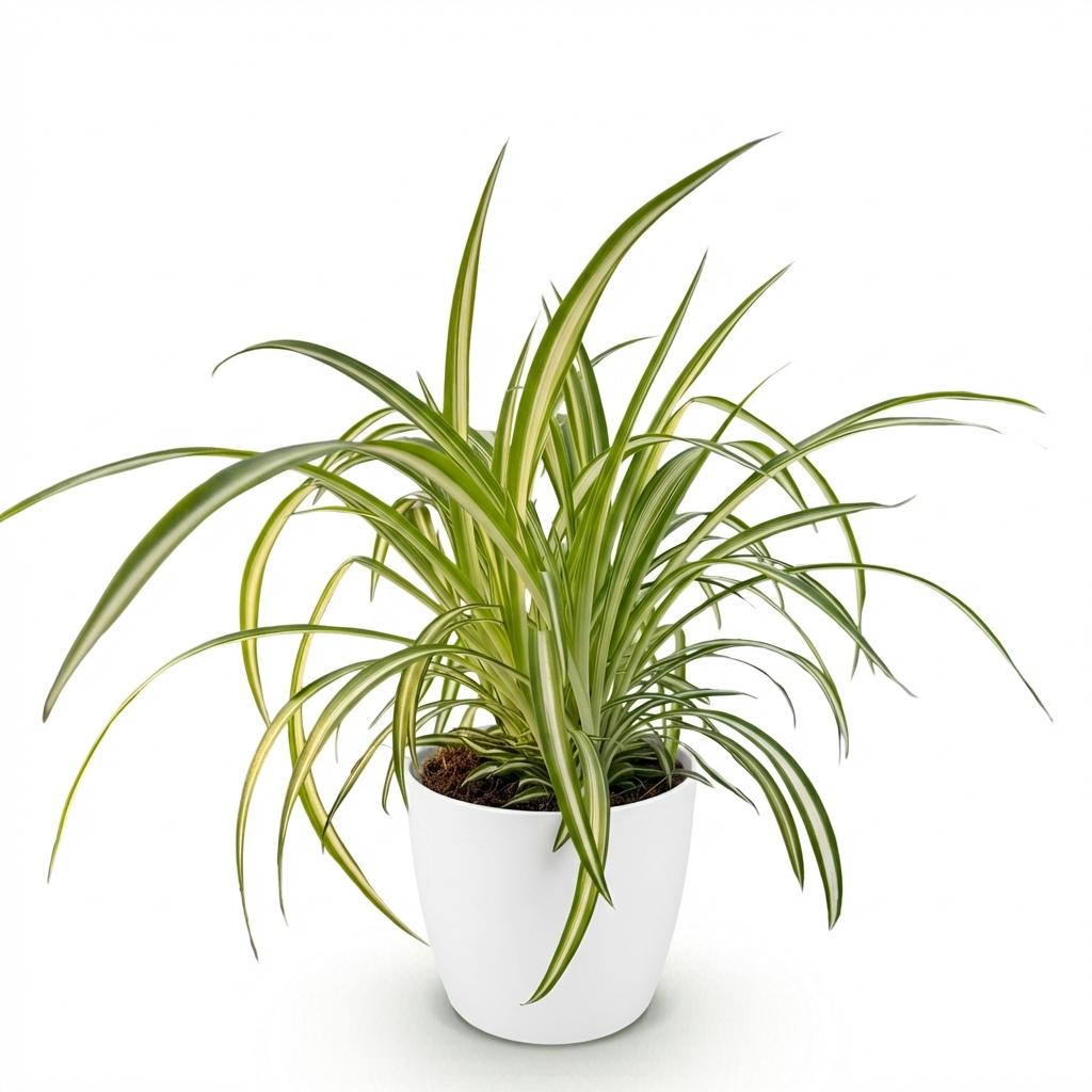 Kamerplant - Chlorophytum comosum Variegatum - Bonte Graslelie - Huisdiervriendelijke Plant - Groen - 1 Plant - met Potter Wit - Pot 12cm - Hoogte 20cm