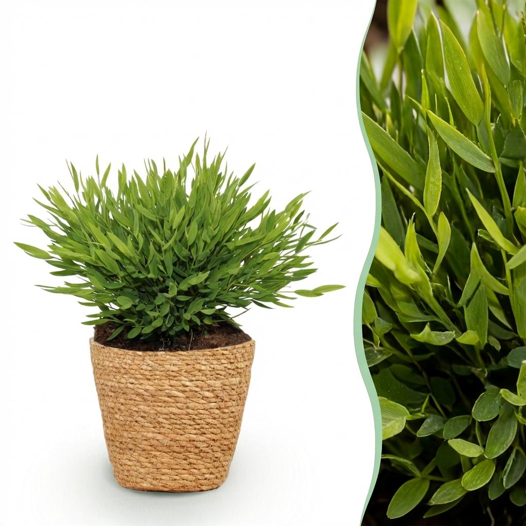 Kamerplant - Bamusa Pogonatherum Monica - Bamboegras - Huisdiervriendelijke Plant - Groen - 1 Plant - met Mand - Pot 12cm - Hoogte 20cm