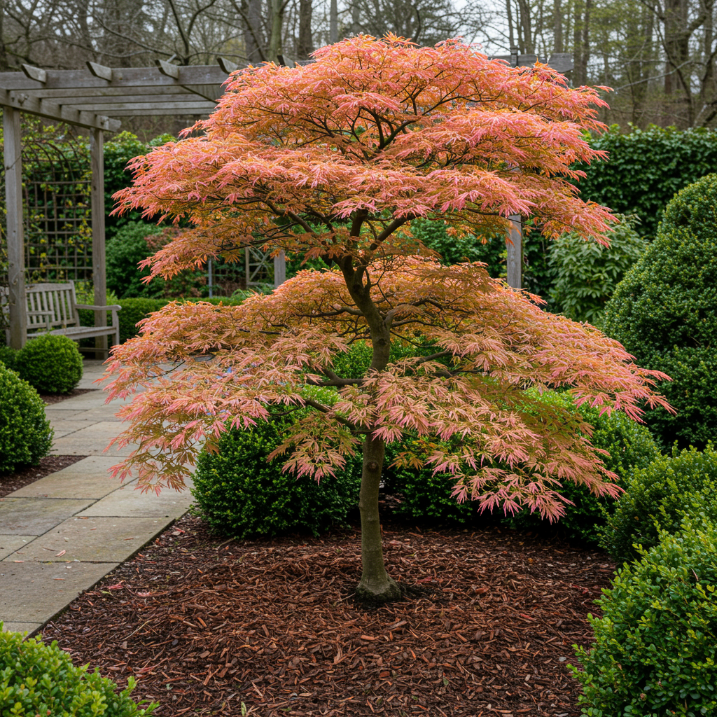 Terrasplant - Japanse Esdoorn - Acer palmatum Iyoshi - Roze - 2 Planten - Bladverliezend - Pot 19cm Hoogte 70cm