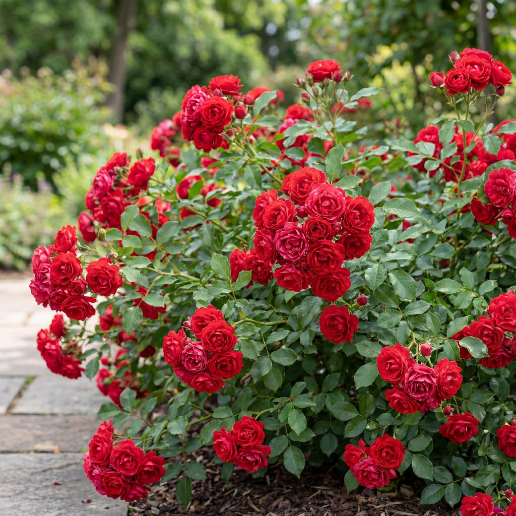 Tuin Roos - Rosa Rote The Fairy - Roos - Winterhard - Rood - 3 Planten - Pot 12cm - Hoogte Hoogte 20-25cm