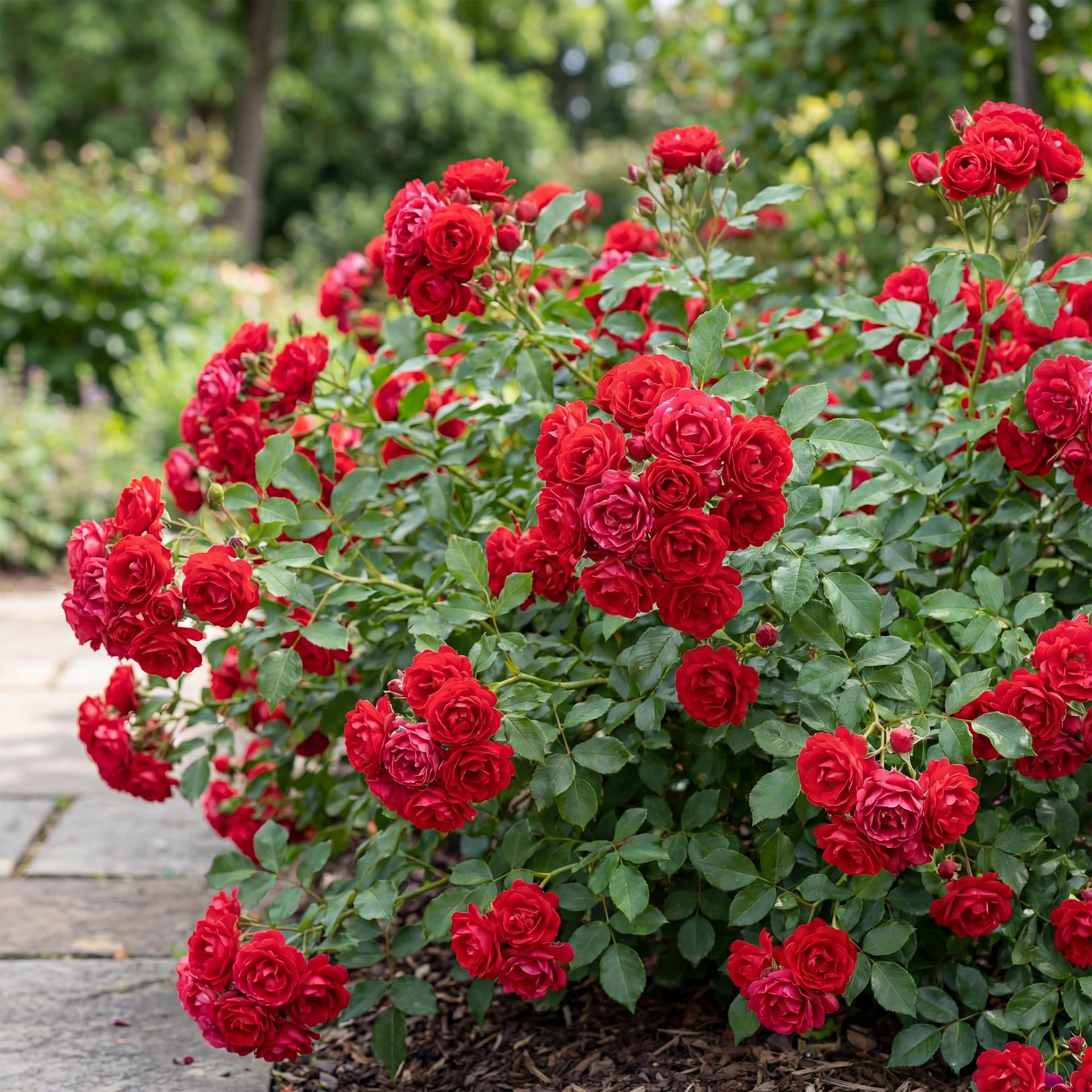 Tuin Roos - Rosa Rote The Fairy - Roos - Winterhard - Rood - 3 Planten - Pot 12cm - Hoogte Hoogte 20-25cm