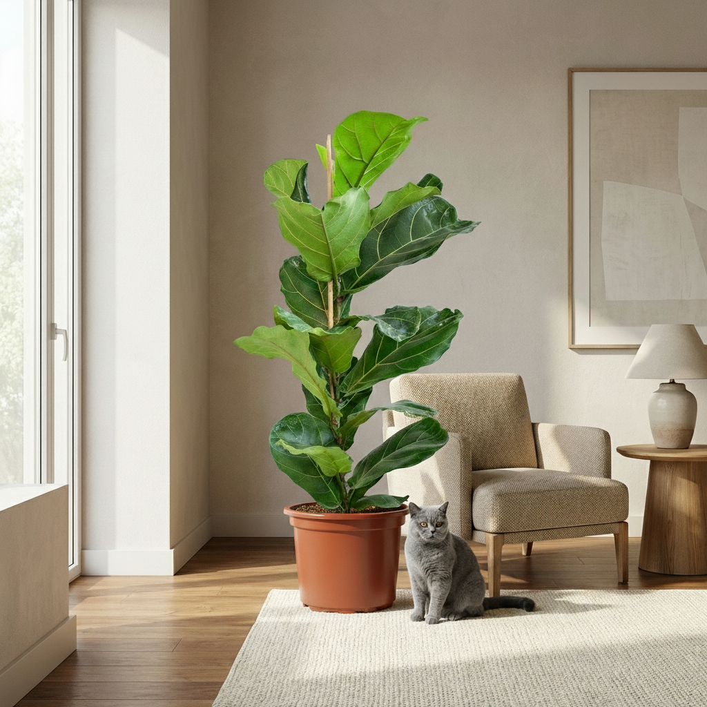 Kamerplant - Vioolbladplant - Ficus Lyrata - Groen - Weinig onderhoud - 1 Plant - Pot 21cm - Hoogte 75 - 85cm