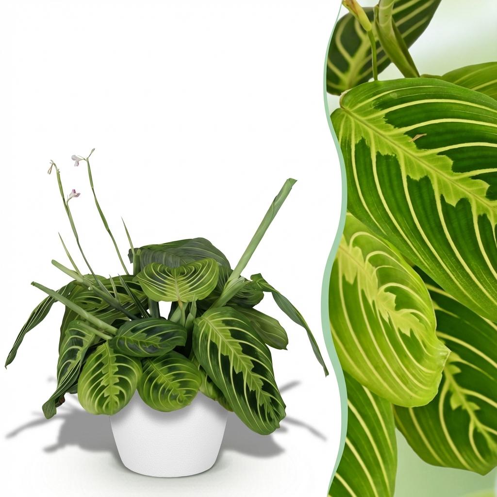 Kamerplant - Maranta Fascinator Lemon Lime - Gebedsplant - Huisdiervriendelijke Plant - Groen - 1 Plant - met Potter Wit - Pot 12cm - Hoogte 25cm
