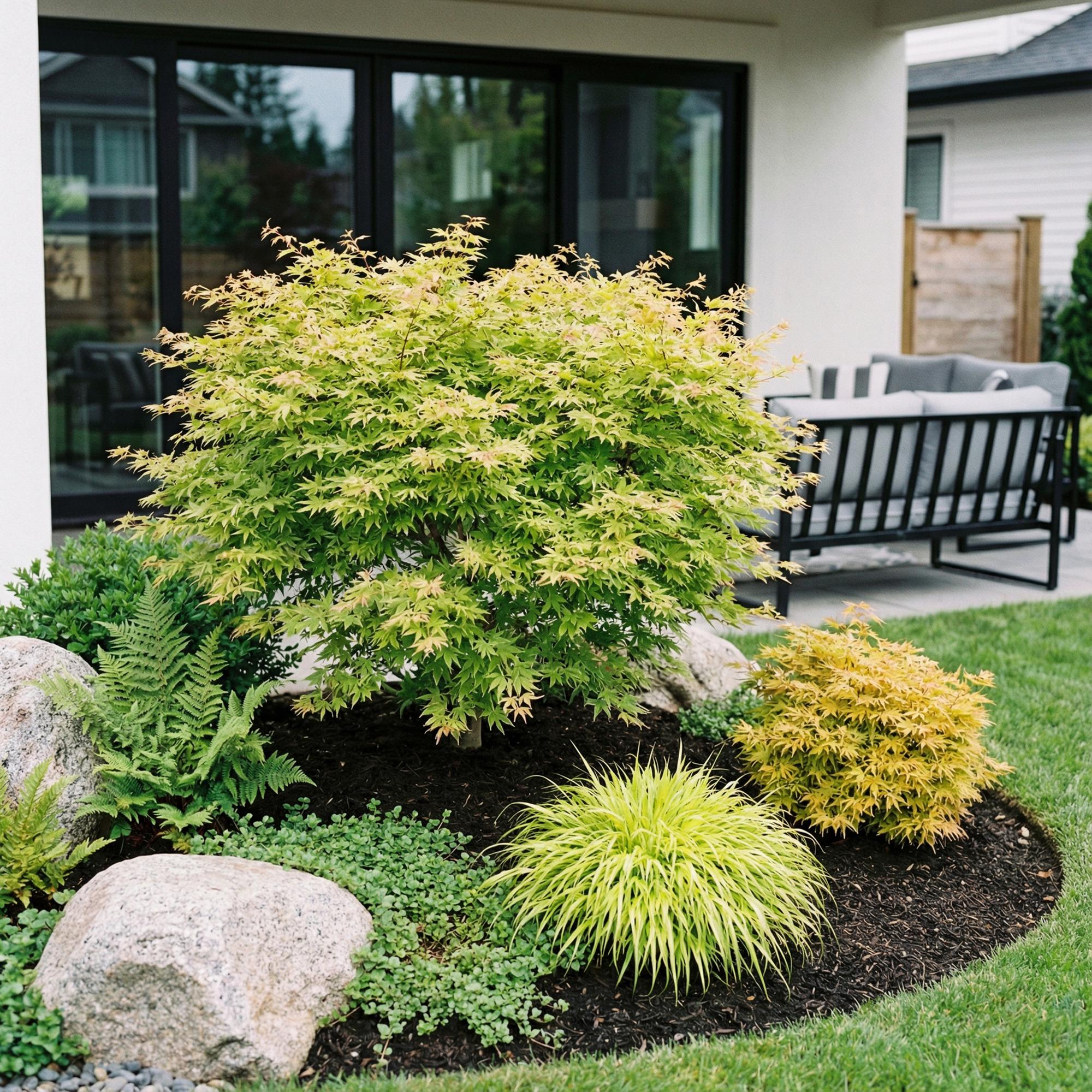 Tuinplant - Acer palmatum Methamorphosa - Japanse Esdoorn - Bladverliezend - Groen - Oranje - 1 - Pot 26cm - Hoogte 90cm
