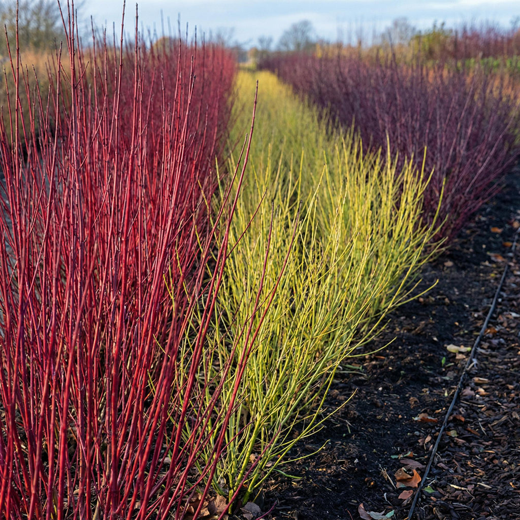 Heesters - Cornus alba Tricolour - Mix van Rode, Groene En Paarse Takken - 3 Planten - Bladverliezend - Weinig Onderhoud - Pot 17cm Hoogte 45cm