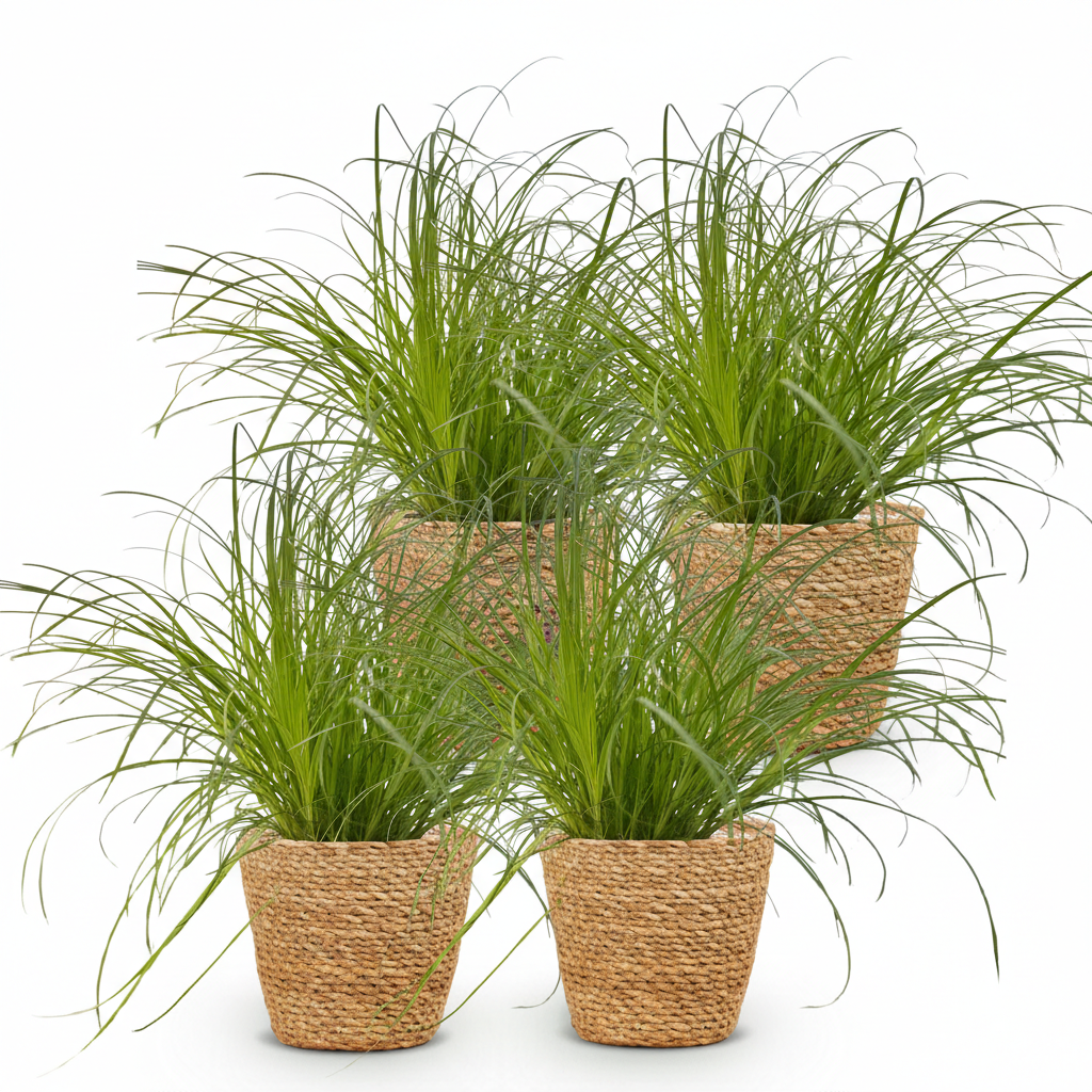 Kamerplant - Cyperus alternifolius Zumula - Kattengras - Huisdiervriendelijke Plant - Groen - 4 Planten - met Mand - Pot 12cm - Hoogte 20cm