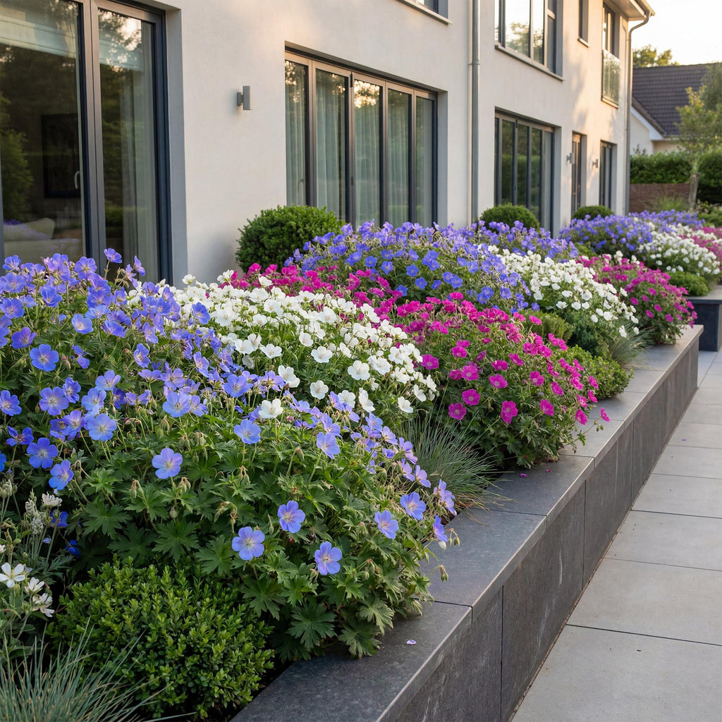 Vasteplant - Geranium Tricolour - Ooievaarsbek - Bodembedekkend - Paars - Roze - Wit - 12 Planten - Pot 11cm - Hoogte 15-25cm
