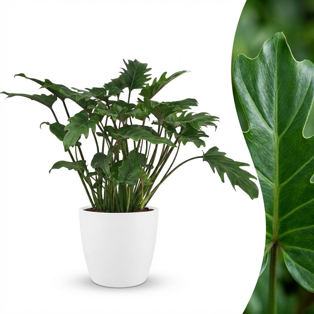 Kamerplant - Philodendron - Philodendron Xanadu - Groen - Weinig onderhoud - 1 Plant - met Potter Wit - Pot 19cm - Hoogte 60cm