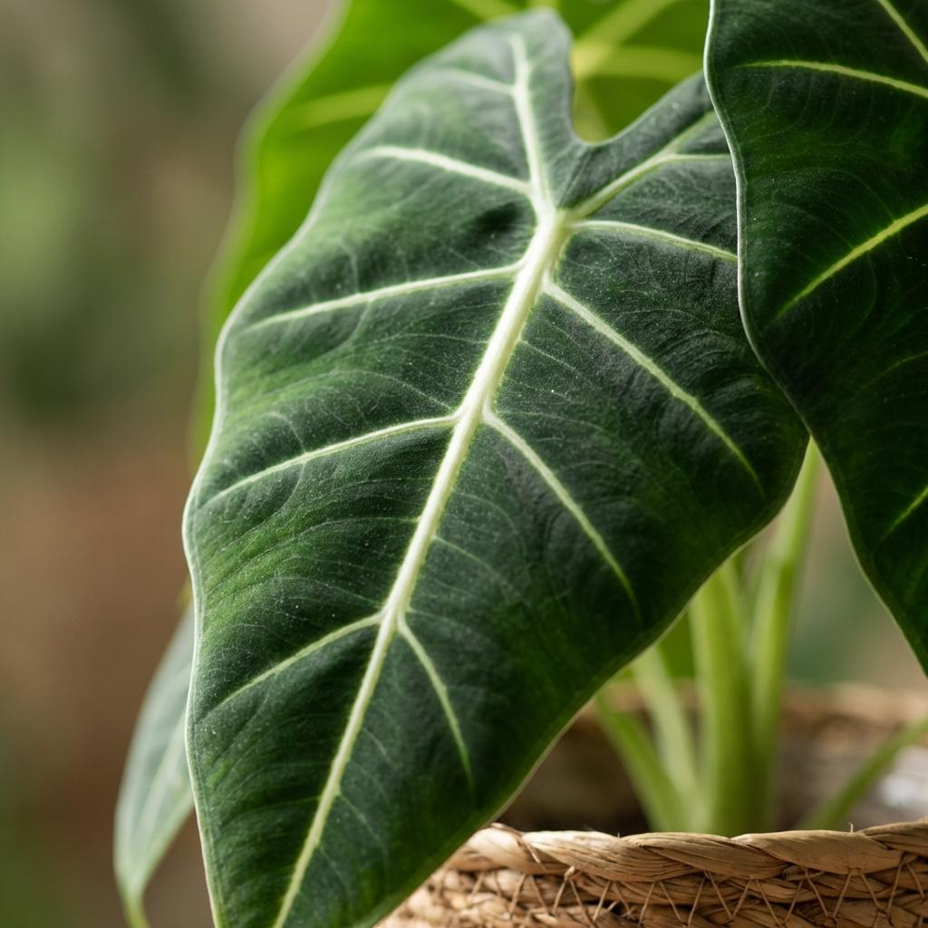 Kamerplant - Olifantsoor - Alocasia Frydek - Groen - Weinig onderhoud - 1 Plant - met Mand - Pot 19cm - Hoogte 60cm