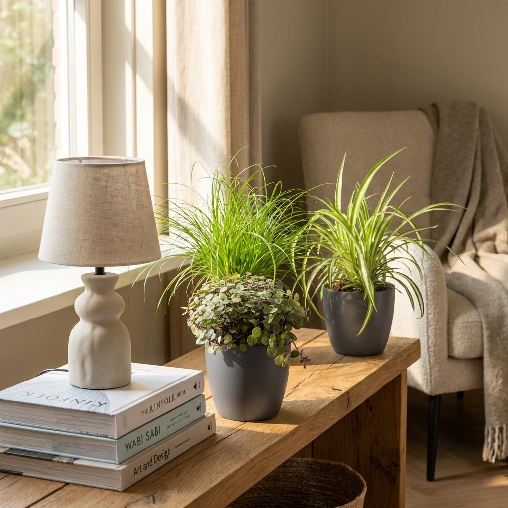 Kamerplant - Cyperus - Calissia - Chlorophytum - Mix van 3 - Huisdiervriendelijke Planten - Groen - 3 Planten - met Potter Grijs - Pot 12cm - Hoogte 20cm