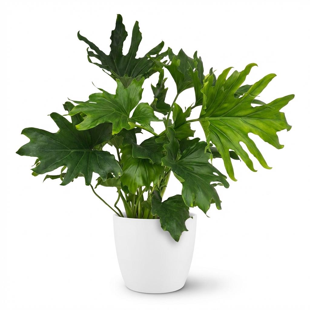 Kamerplant - Philodendron - Philodendron Lickety split - Groen - Weinig onderhoud - 1 Plant - met Potter Wit - Pot 19cm - Hoogte 70cm