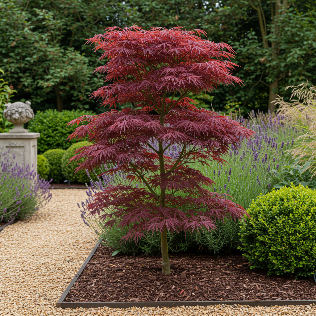 Terrasplant - Japanse Esdoorn - Acer palmatum Trompenburg -Donker Paars - 1 Plant - Bladverliezend - Pot 19cm Hoogte 70cm
