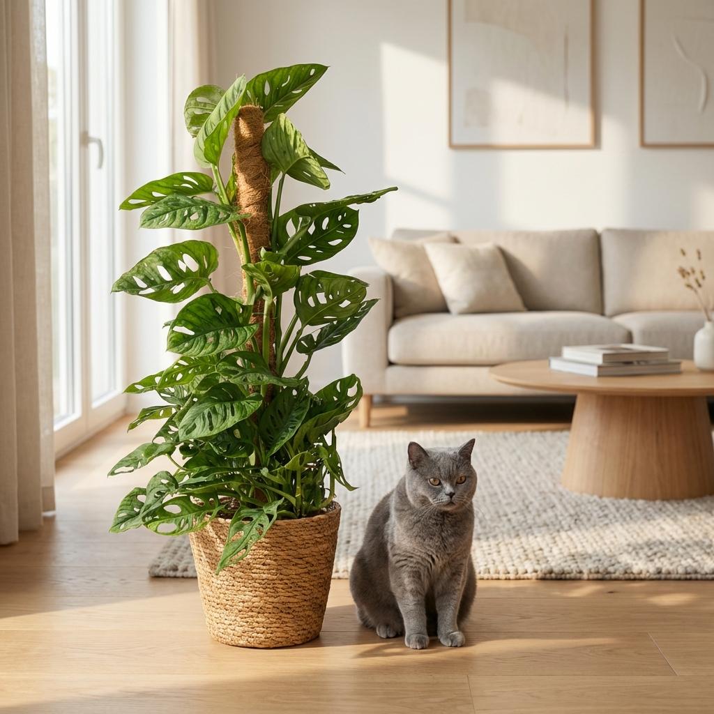 Kamerplant - Monkey Mask - Monstera Andansonii Mosstok - Groen - Weinig onderhoud - 1 Plant - met Mand - Pot 19cm - Hoogte 90cm