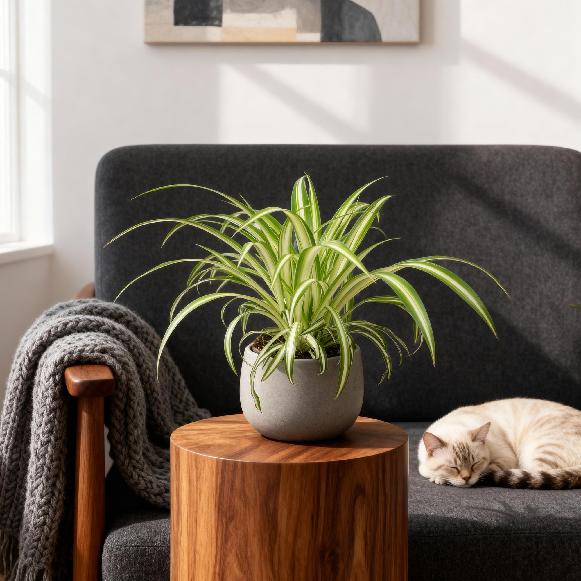 Kamerplant - Chlorophytum comosum Variegatum - Bonte Graslelie - Huisdiervriendelijke Plant - Groen - 1 Plant - Pot 12cm - Hoogte 20cm