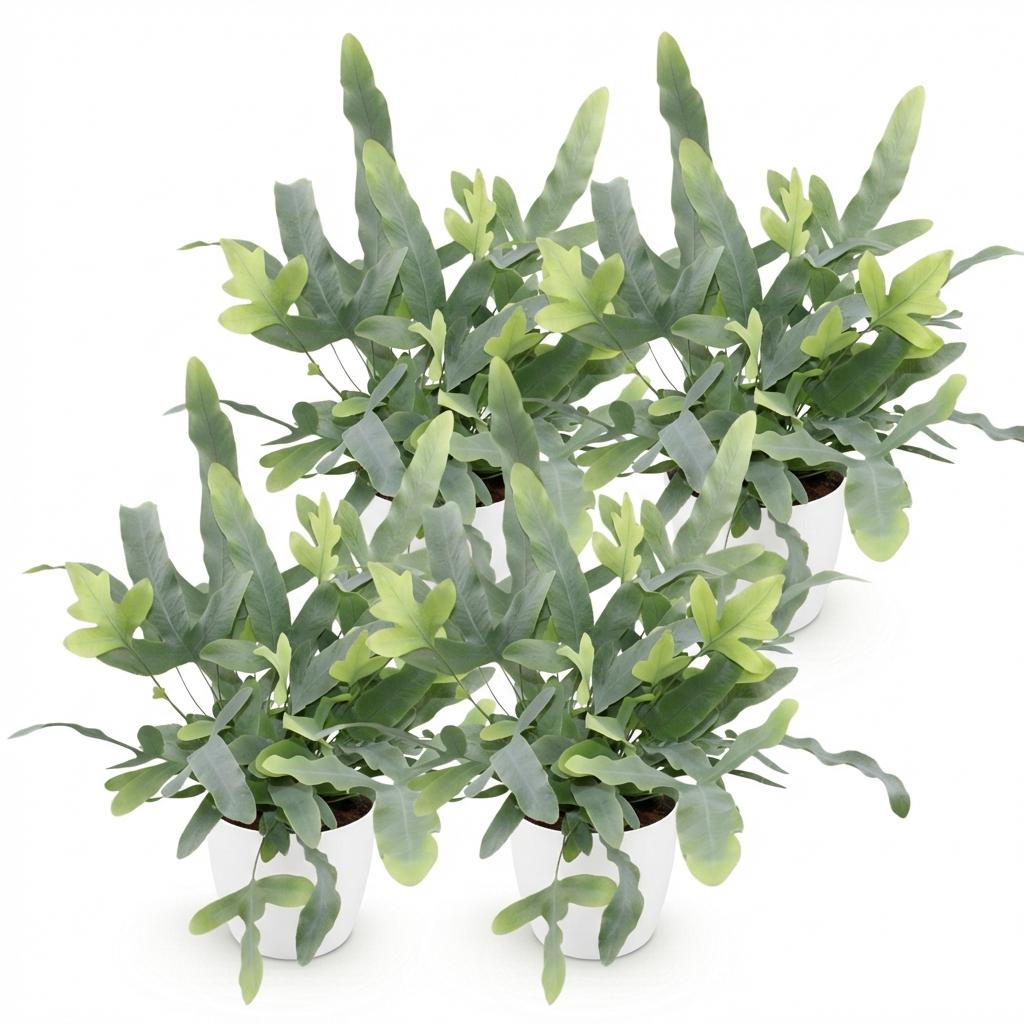 Kamerplant - Phlebodium aureum Blue Star - Blauwe Varen - Huisdiervriendelijke Plant - Blauw - 4 Planten - met Potter Wit - Pot 12cm - Hoogte 25cm