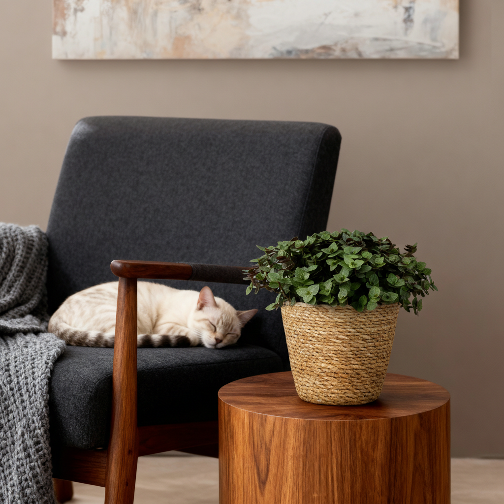 Kamerplant - Calissia repens - Kattengras - Huisdiervriendelijk - Groen - 2 Planten - met Mand - Pot 12cm - Hoogte 17-20cm