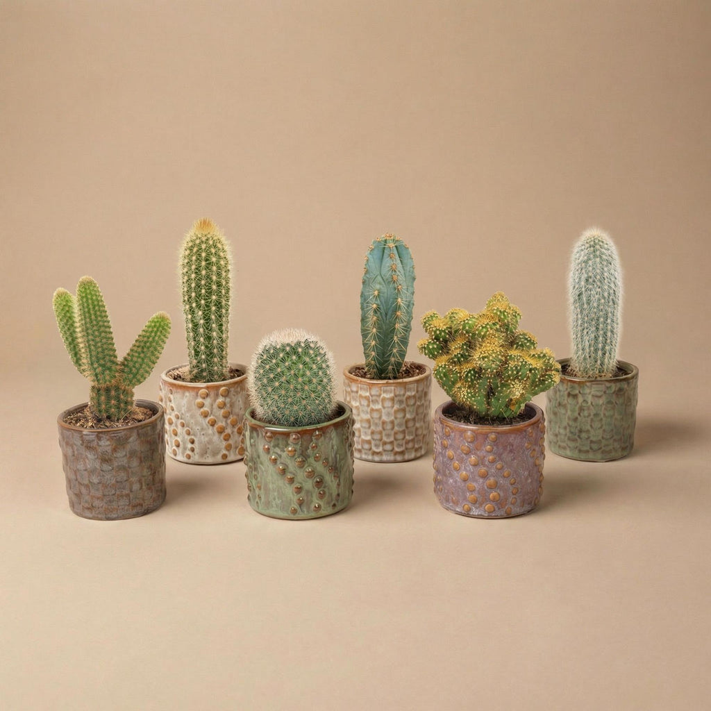 Cactus Set van 6 in Keramische Mini Potjes Madrid -  ↑ 8–12 cm