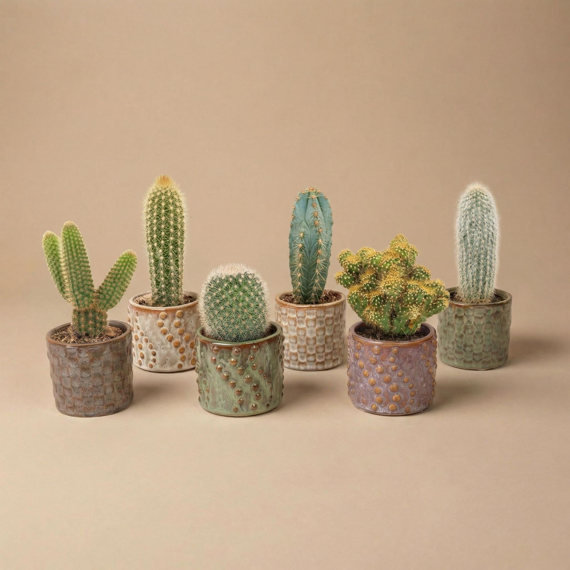 Cactus Set van 6 in Keramische Mini Potjes Madrid -  ↑ 8–12 cm