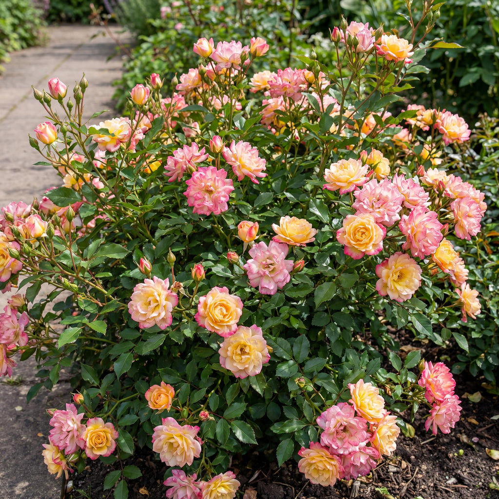 Tuin Roos - Rosa Tricolor Fairy - Roos - Winterhard - Geel-Roze - 3 Planten - Pot 12cm - Hoogte Hoogte 20-25cm