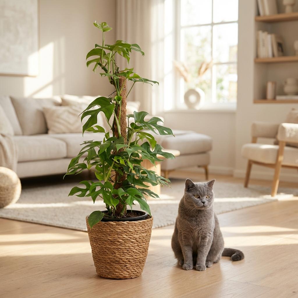 Kamerplant - Mini Gatenplant - Monstera Minima Mosstok - Groen - Weinig onderhoud - 1 Plant - met Mand - Pot 19cm - Hoogte 90cm