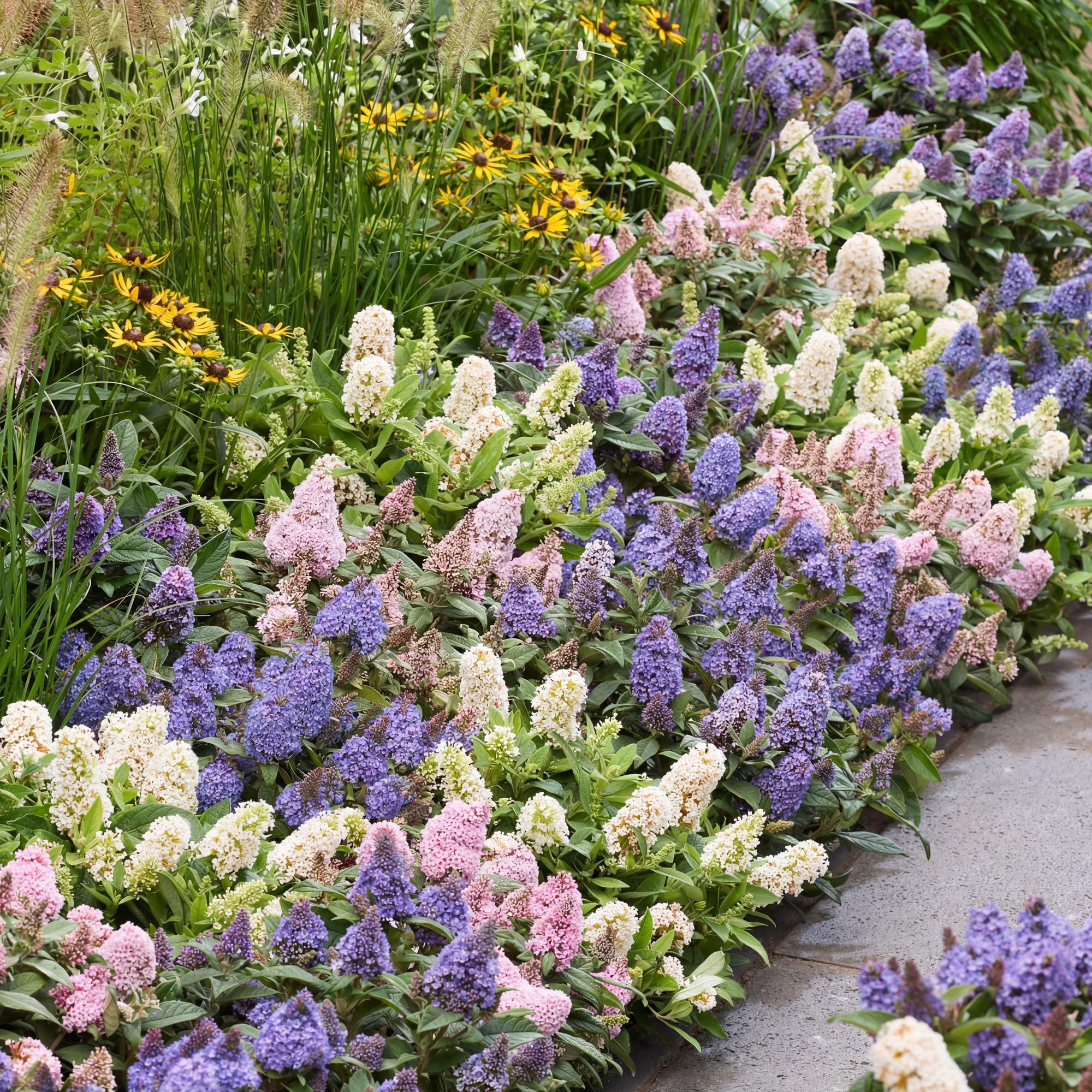Tuinplant - Buddleja davidii Butterfly Candy Little Tricolour - Vlinderstruik - Compact - Roze-Wit-Lila - 3 Planten - Pot 12cm - Hoogte 20-25cm