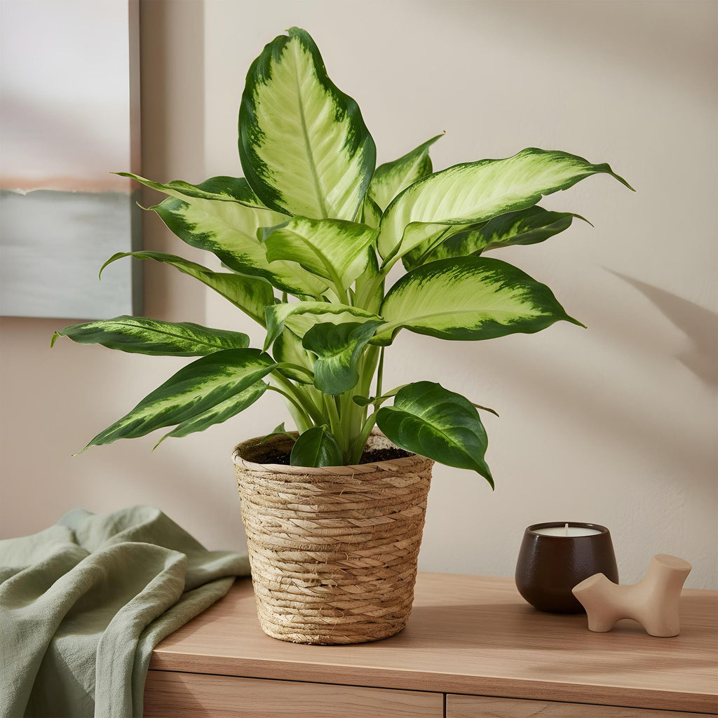 Green is... Kamerplanten - Diefenbachia Camilla - Dieffenbachia - Weinig onderhoud - met mand - Groen - 2 Planten - Pot 17cm - Hoogte 45-50cm