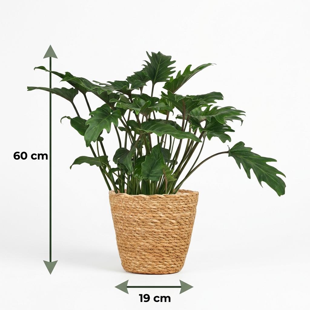 Kamerplant - Philodendron - Philodendron Xanadu - Groen - Weinig onderhoud - 1 Plant - met Mand - Pot 19cm - Hoogte 60cm
