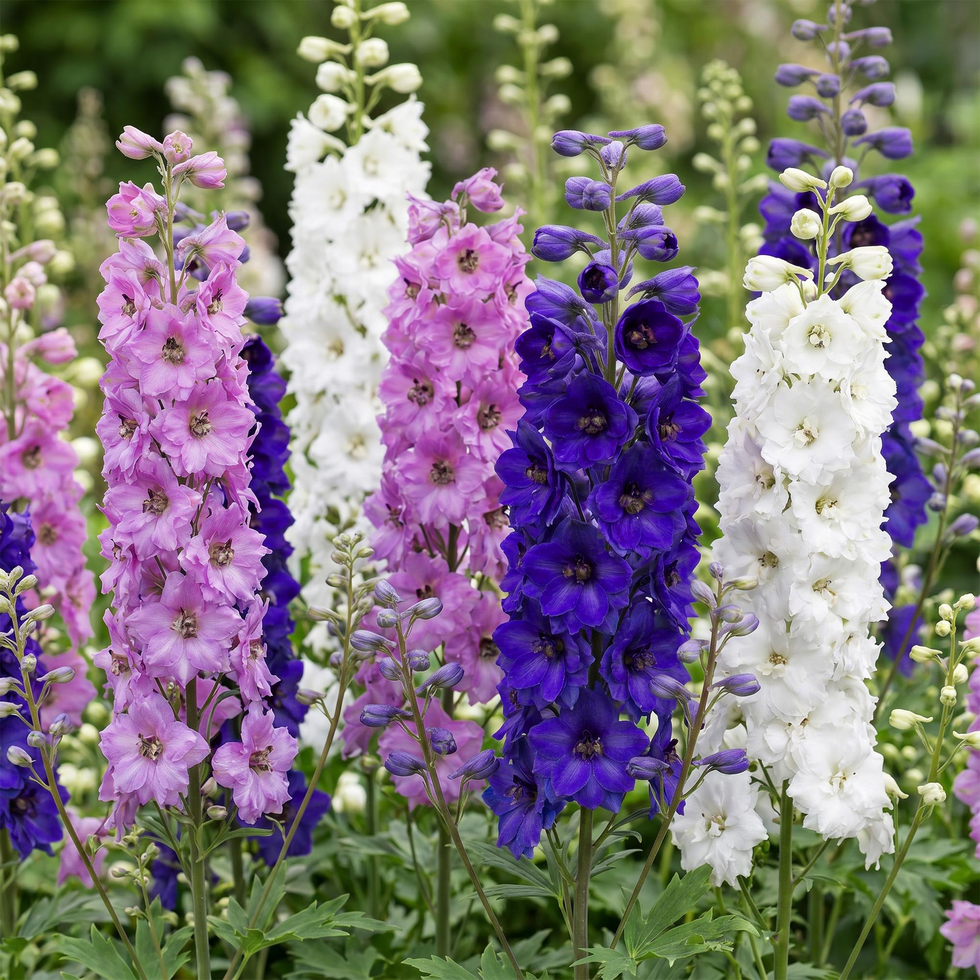 Vasteplant - Delphinium Tricolour - Ridderspoor - Bijen- en vlinderlokkers - Paars - Roze - Wit - 12 Planten - Pot 11cm - Hoogte 15-25cm