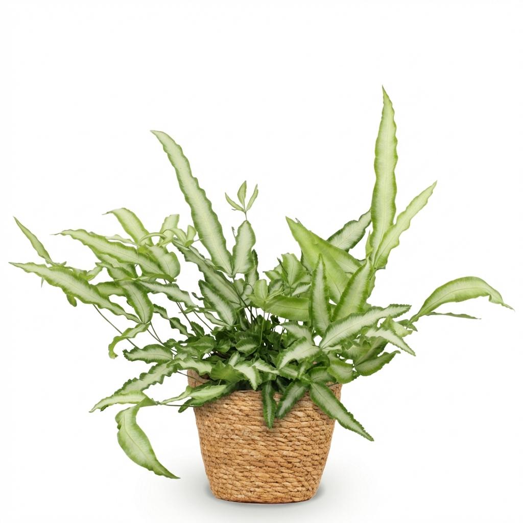 Kamerplant - Pteris cretica Albolineata - Lintvaren - Huisdiervriendelijke Plant - Groen - 1 Plant - met Mand - Pot 12cm - Hoogte 20cm