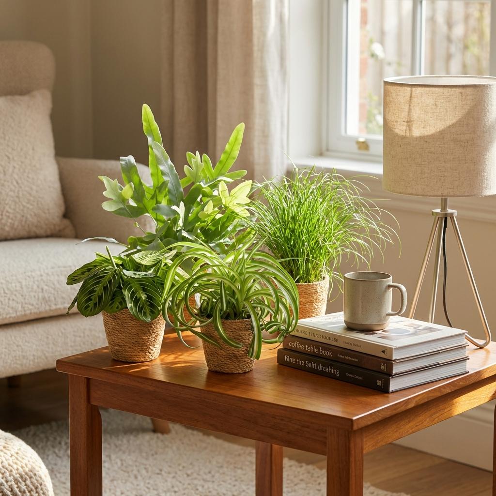 Kamerplant - Chlorophytum - Cyperus - Phlebodium - Marantha - Mix van 4 - Huisdiervriendelijke Planten - Groen - 4 Planten - met Mand - Pot 12cm - Hoogte 25cm