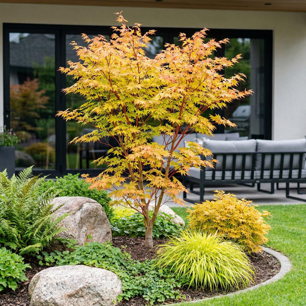 Tuinplant - Acer palmatum Sangokaku - Japanse Esdoorn - Bladverliezend - Groen - 1 - Pot 26cm - Hoogte 90cm