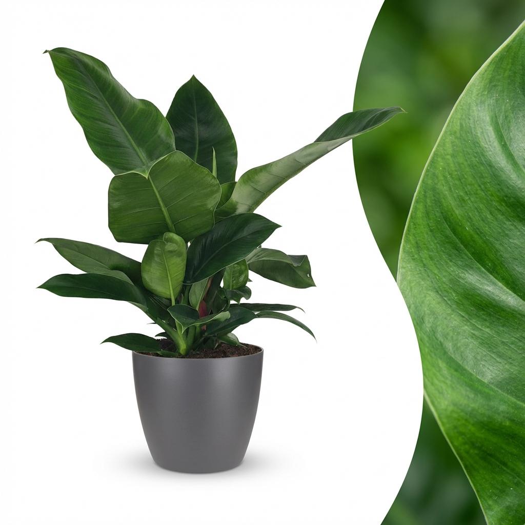 Kamerplant - Philodendron - Philodendron Imperial Green - Groen - Weinig onderhoud - 1 Plant - met Potter Grijs - Pot 19cm - Hoogte 65cm