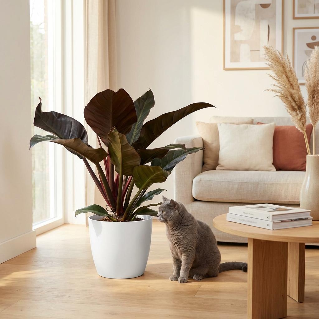 Kamerplant - Philodendron - Philodendron Imperial Red - Rood - Weinig onderhoud - 1 Plant - met Potter Wit - Pot 19cm - Hoogte 60cm