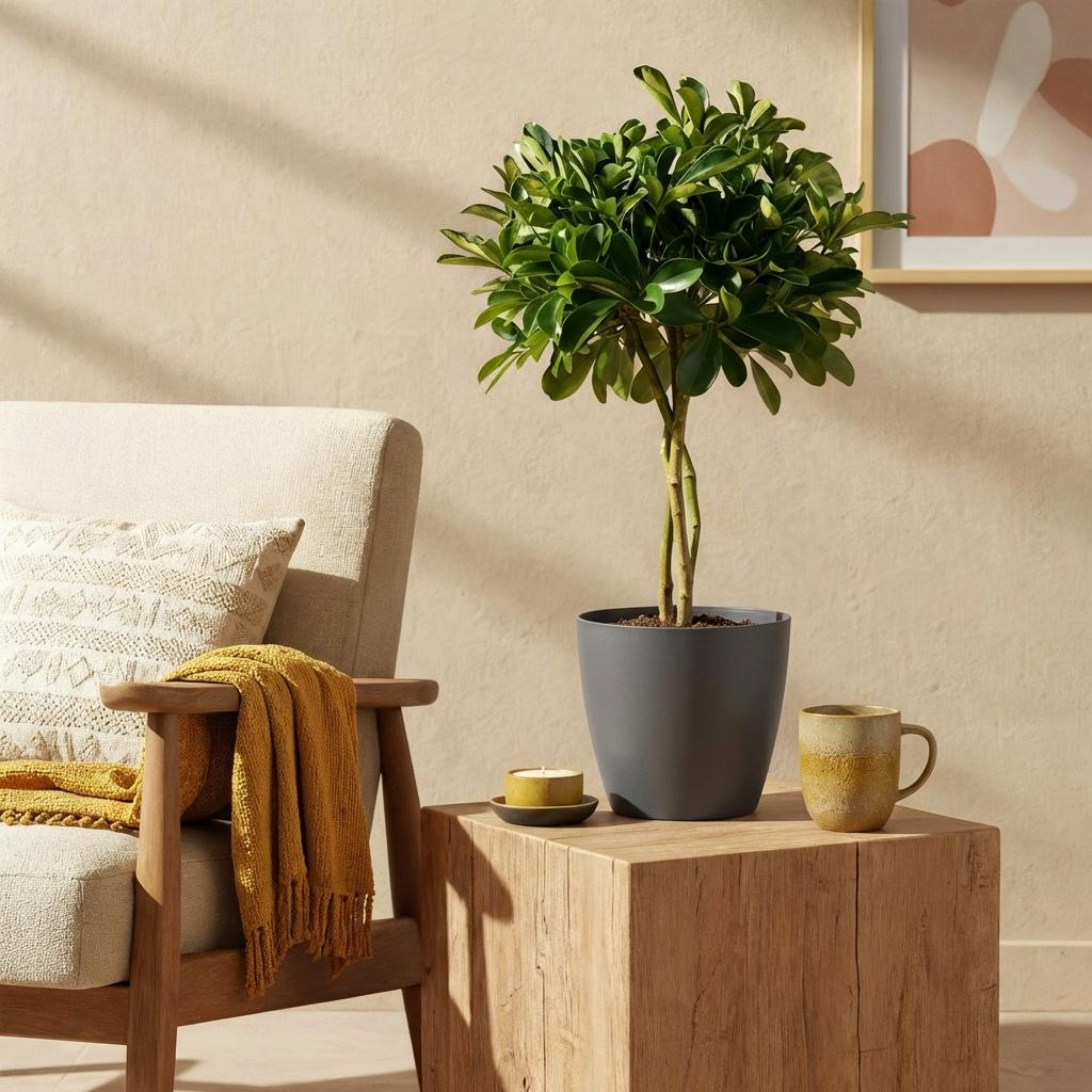 Kamerplanten - Schefflera Gold Capelle - Vingerboom - Weinig onderhoud - Groen - goud - 1 Plant - met Potter Grijs - Pot 21cm - Hoogte 70-80cm