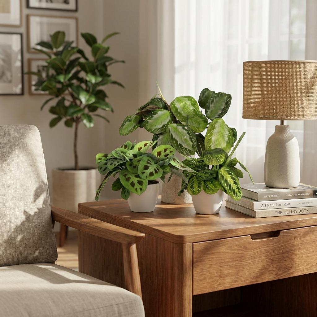 Kamerplant - Marantha Silverband, Marantha Lemon Lime Marantha Kerchoveana - Gebedsplant - Huisdiervriendelijke Plant - Groen - 3 Planten - met Potter Wit - Pot 12cm - Hoogte 25cm