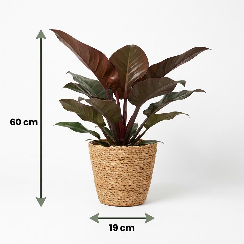 Kamerplant - Philodendron - Philodendron Imperial Red - Rood - Weinig onderhoud - 1 Plant - met Mand - Pot 19cm - Hoogte 60cm