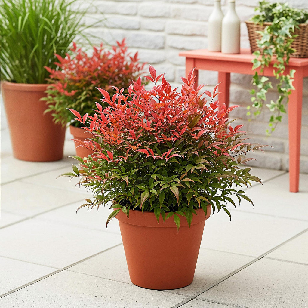 Tuinplant - Nandina Obsessed - Rood - 1 Plant - Groenblijvend - Weinig Onderhoud - Pot 17cm Hoogte 45cm