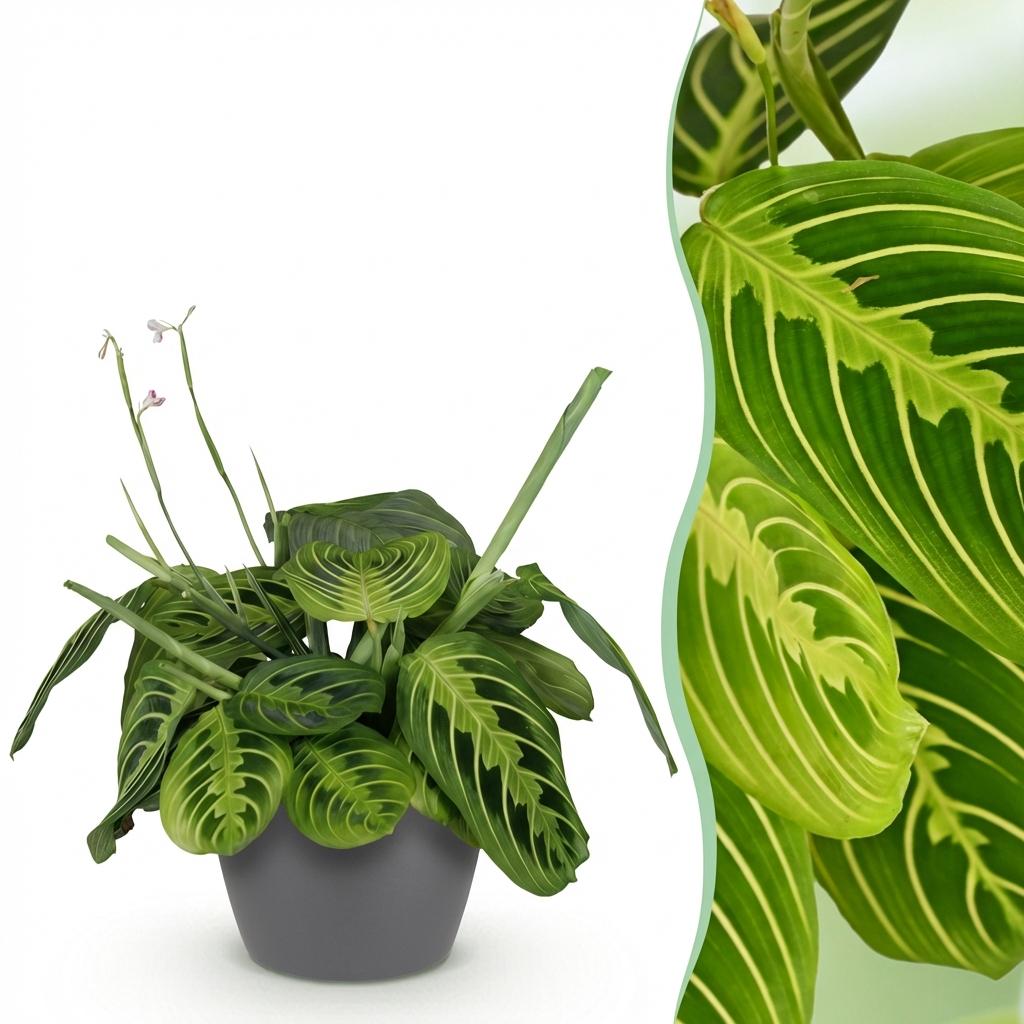 Kamerplant - Maranta Fascinator Lemon Lime - Gebedsplant - Huisdiervriendelijke Plant - Groen - 1 Plant - met Potter Grijs - Pot 12cm - Hoogte 25cm