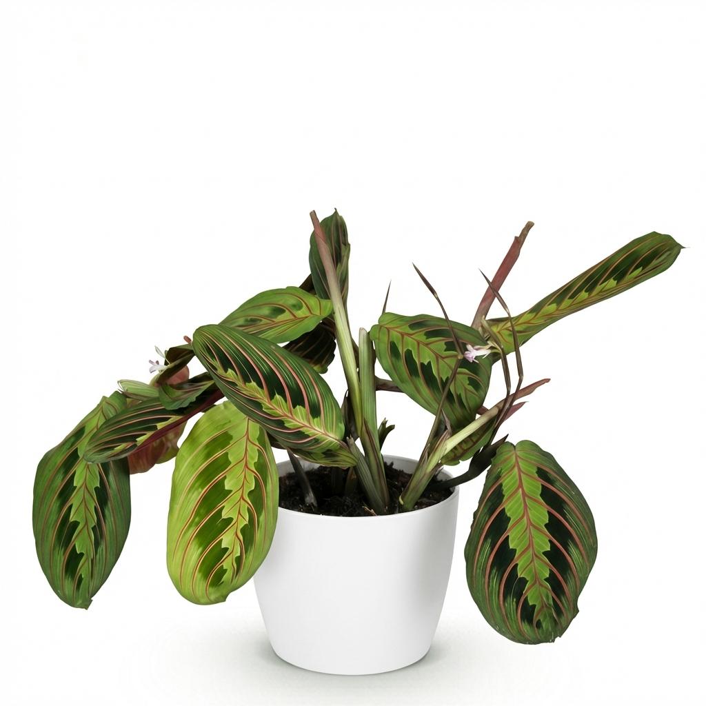 Kamerplant - Maranta Fascinator Tricolour - Gebedsplant - Huisdiervriendelijke Plant - Groen - 1 Plant - met Potter Wit - Pot 12cm - Hoogte 25cm