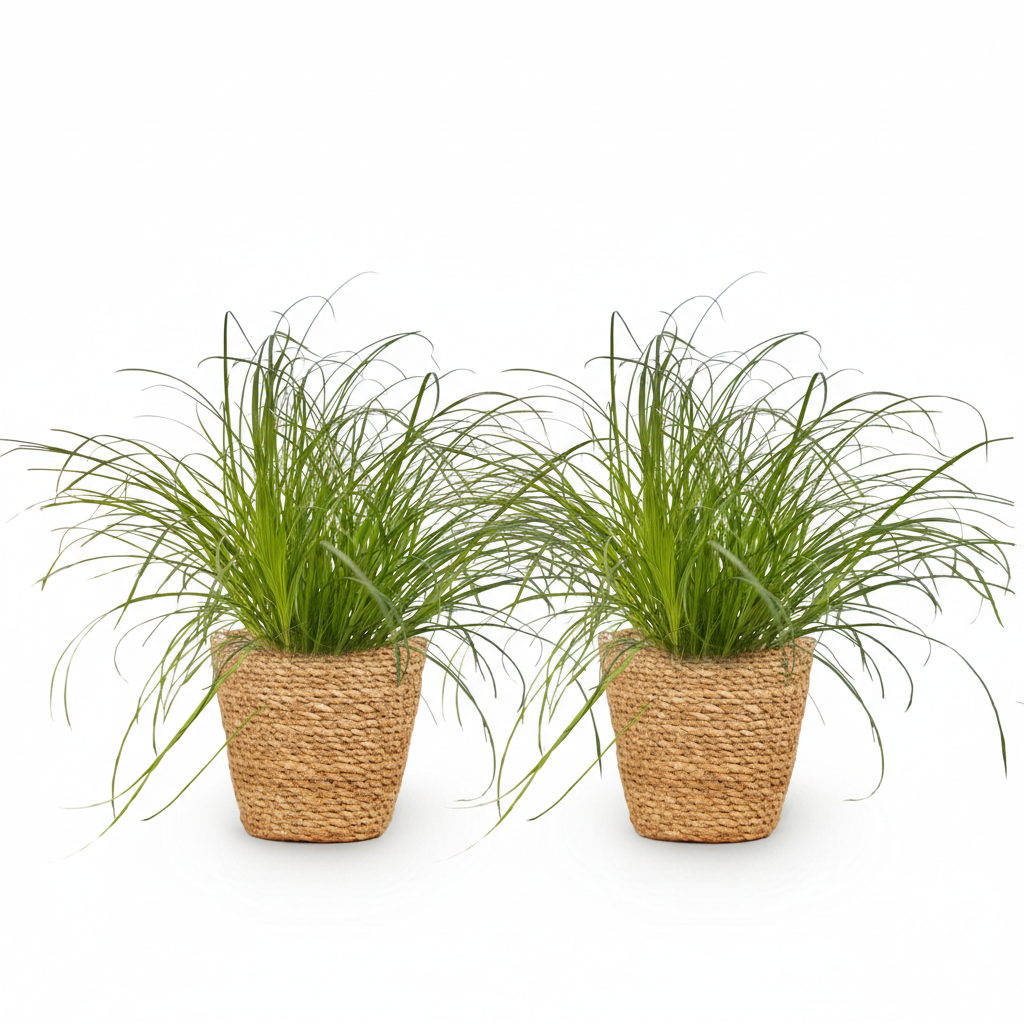 Kamerplant - Cyperus alternifolius Zumula - Kattengras - Huisdiervriendelijke Plant - Groen - 2 Planten - met Mand - Pot 12cm - Hoogte 20cm