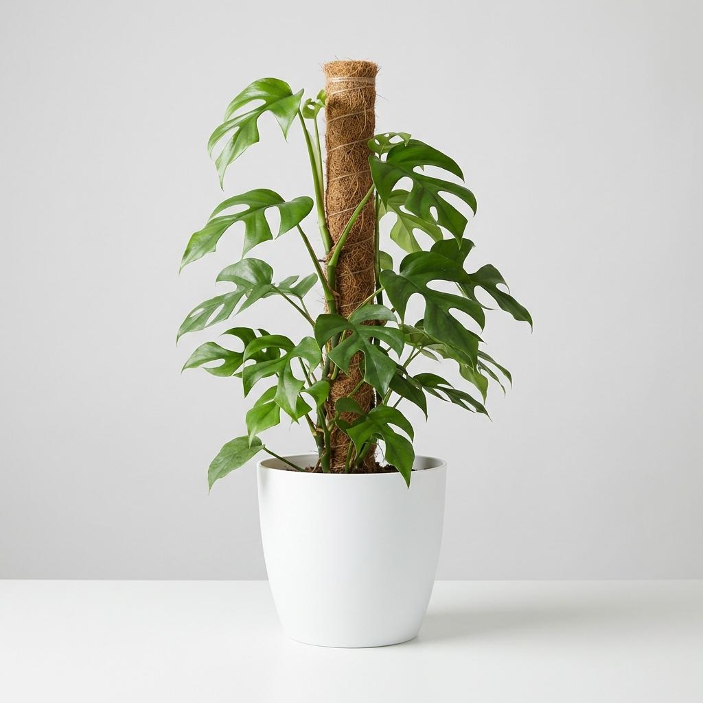 Kamerplant - Mini Gatenplant - Monstera Minima Mosstok - Groen - Weinig onderhoud - 1 Plant - met Potter Wit - Pot 19cm - Hoogte 90cm