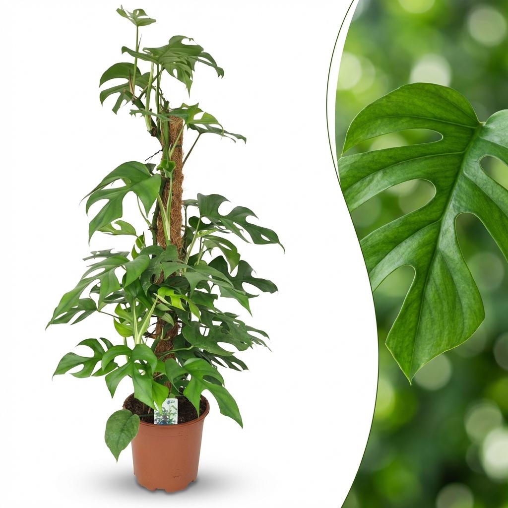 Kamerplant - Mini Gatenplant - Monstera Minima Mosstok - Groen - Weinig onderhoud - 1 Plant - Pot 19cm - Hoogte 90cm