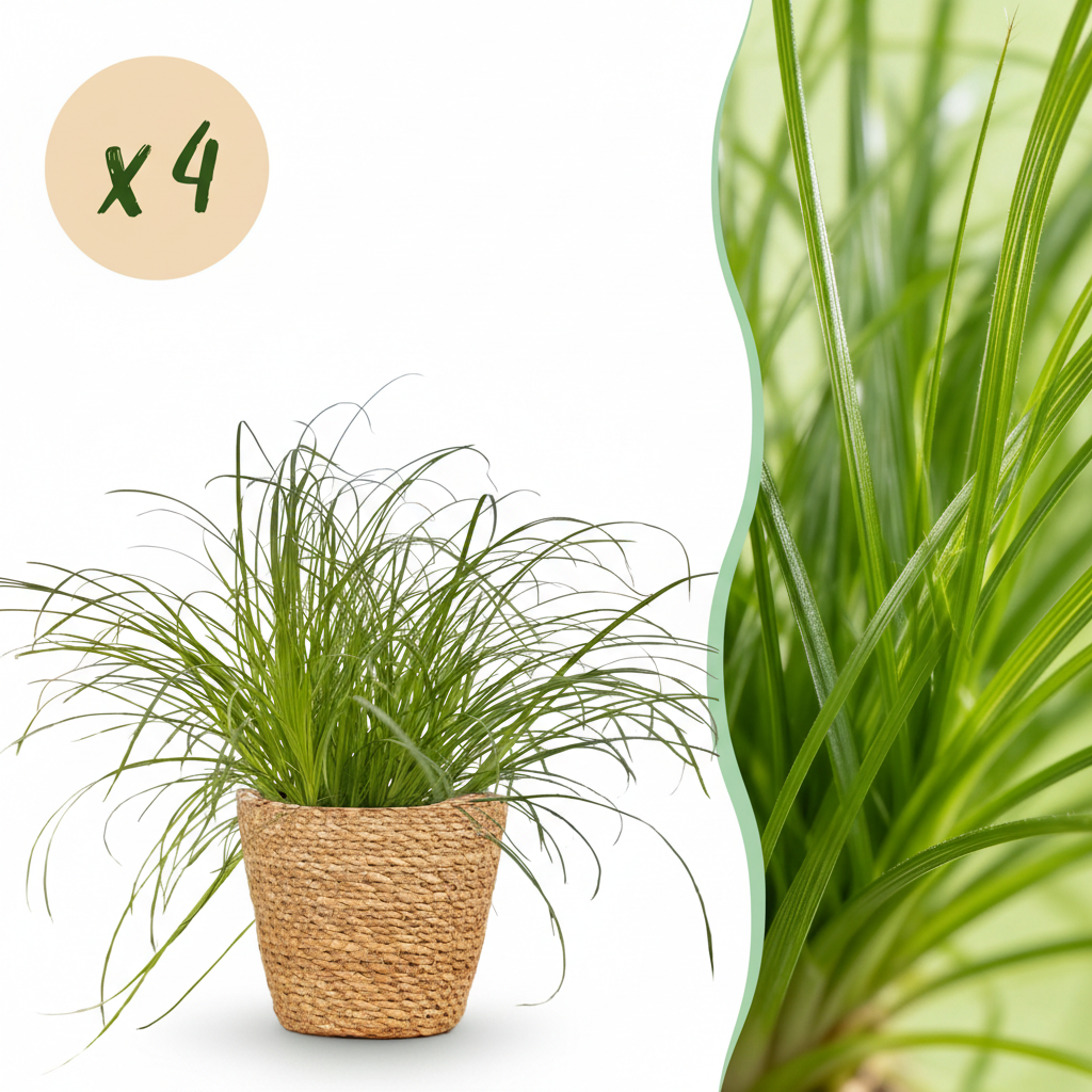 Kamerplant - Cyperus alternifolius Zumula - Kattengras - Huisdiervriendelijke Plant - Groen - 4 Planten - met Mand - Pot 12cm - Hoogte 20cm