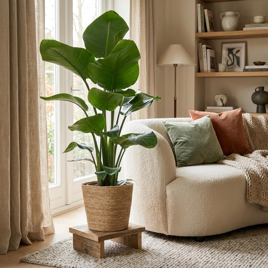 Strelitzia Nicolai met Zeegras mand naturel - 80cm - Ø21