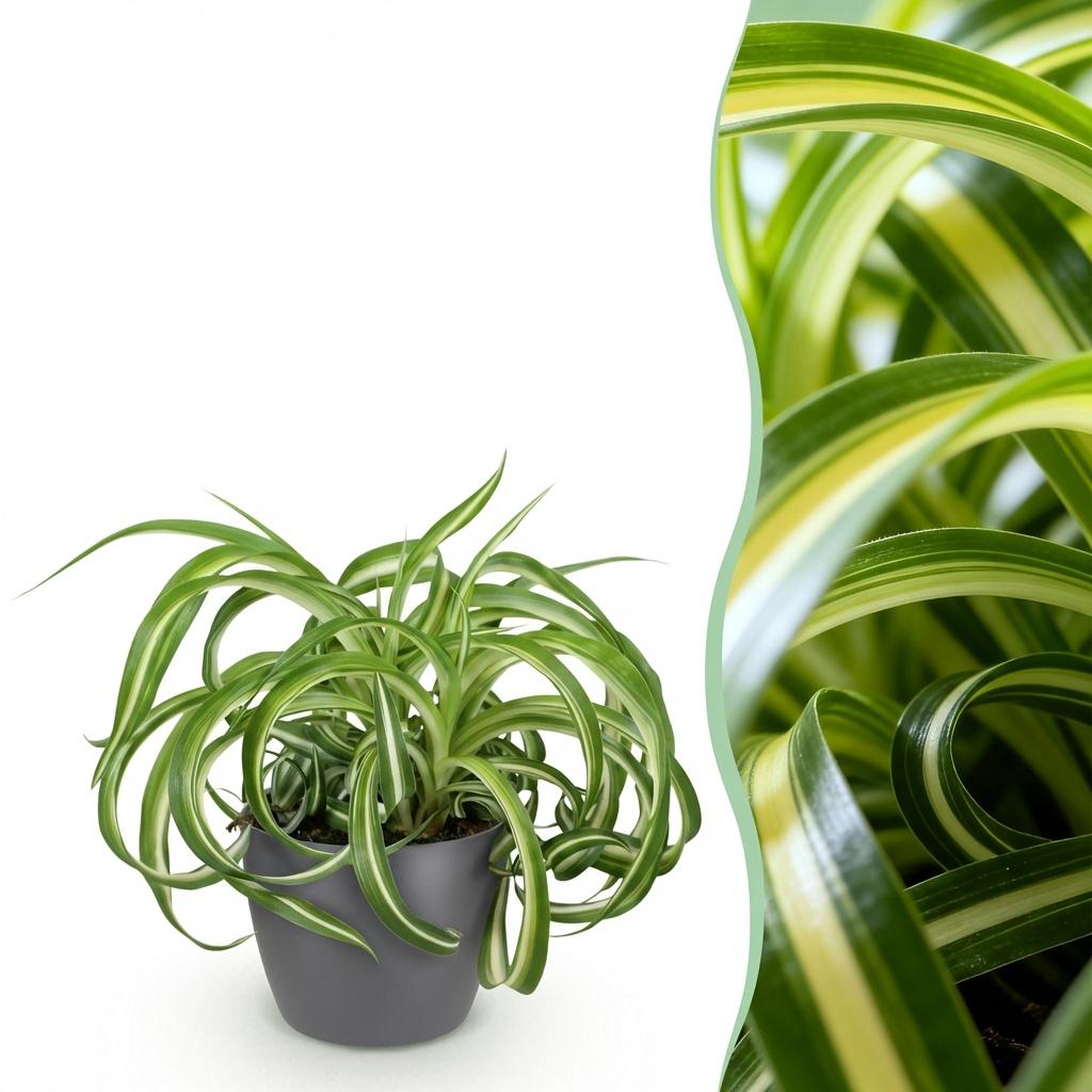 Kamerplant - Chlorophytum comosum Bonnie - Krullende Graslelie - Huisdiervriendelijke Plant - Groen - 1 Plant - met Potter Grijs - Pot 12cm - Hoogte 20cm