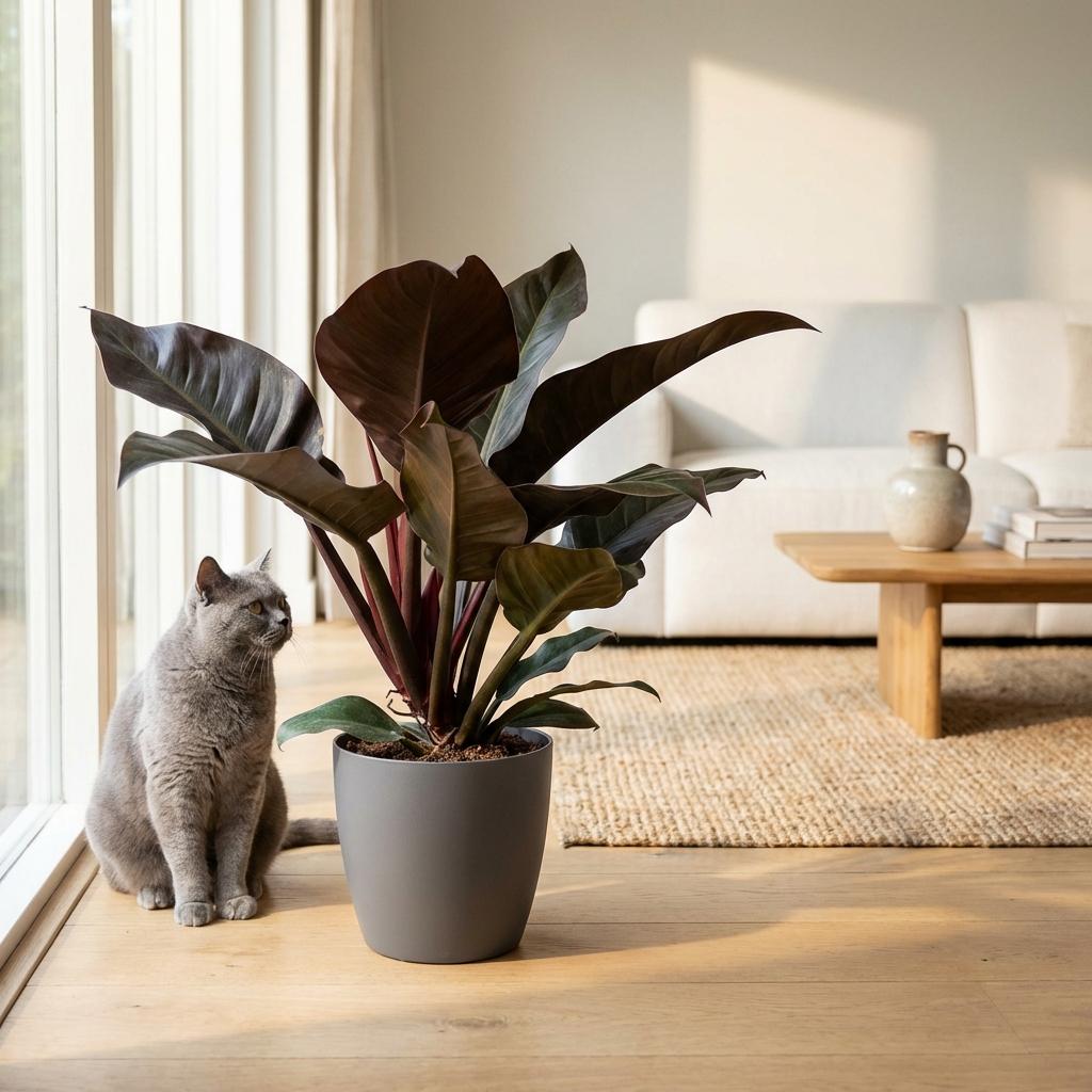 Kamerplant - Philodendron - Philodendron Imperial Red - Rood - Weinig onderhoud - 1 Plant - met Potter Grijs - Pot 19cm - Hoogte 60cm