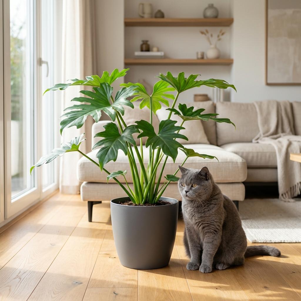Kamerplant - Philodendron - Philodendron Lacerum - Groen - Weinig onderhoud - 1 Plant - met Potter Grijs - Pot 19cm - Hoogte 65cm