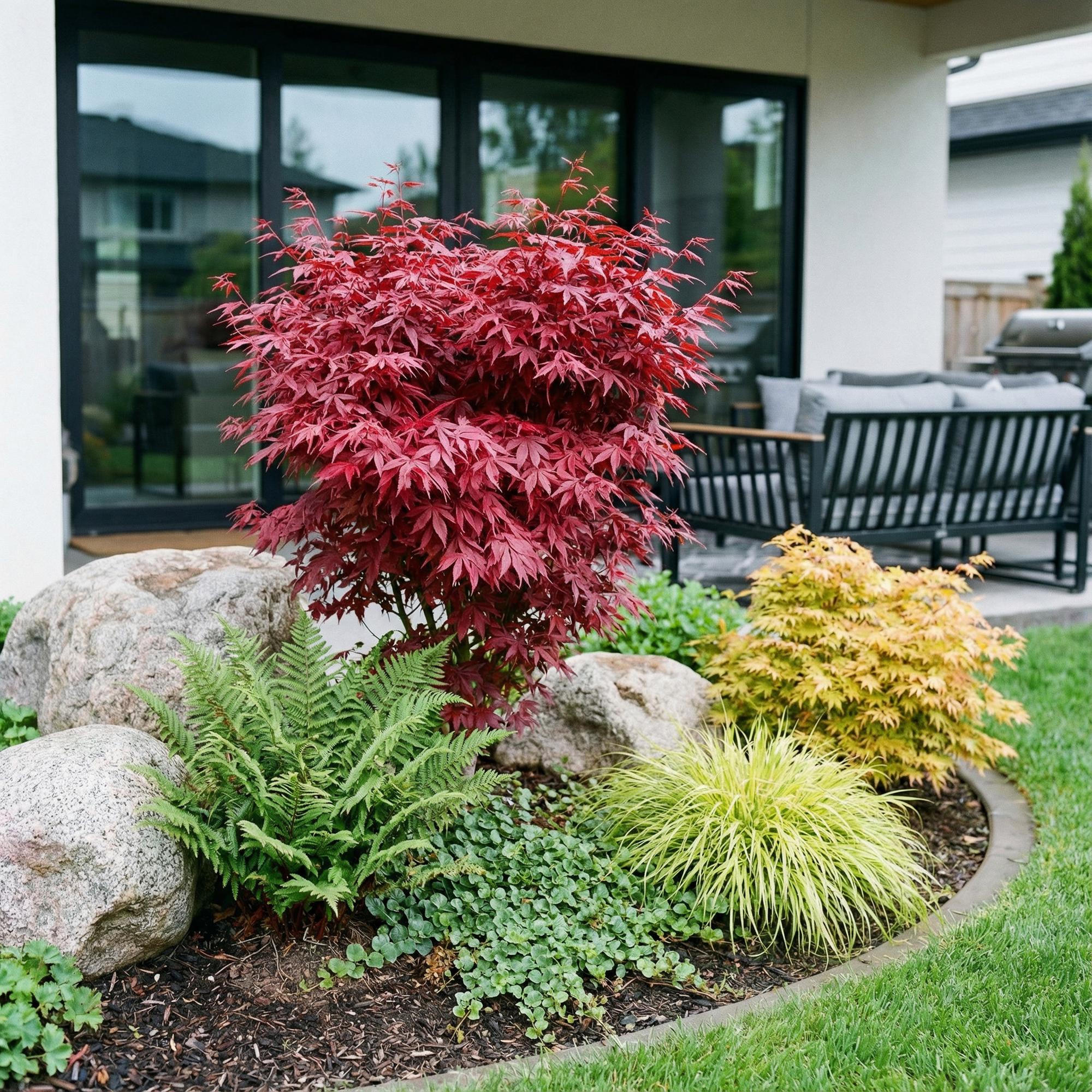 Tuinplant - Acer palmatum Skeeters Broom - Japanse Esdoorn - Bladverliezend - Rood - 1 - Pot 26cm - Hoogte 90cm